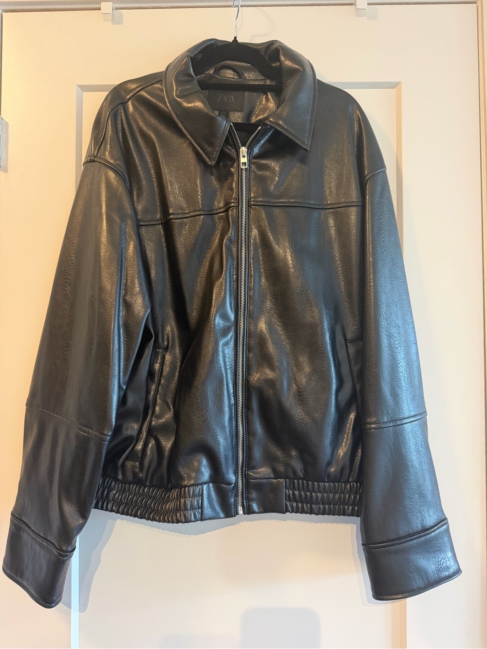 Like New Zara Black Faux Leather Zip-Front Jacket